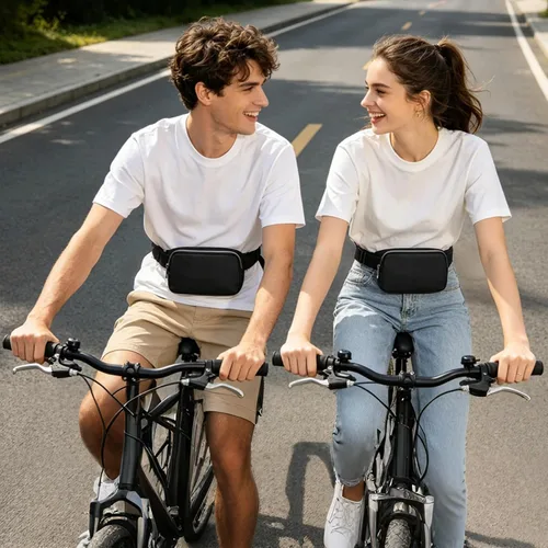 Vista 6 de Bolsa de Cintura Mini Negra Riñonera para Mujeres y Hombres, Riñonera Pequeña de Moda, Bolsa Cruzada para Cintura para Correr, Senderismo, Jogging