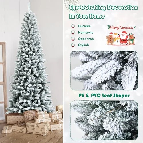 Vista 4 de BestComfort Árbol de Navidad flocado de nieve de 7.5 pies, árbol de nieve con bisagras con 1189 puntas de rama, polietileno de calidad y PVC