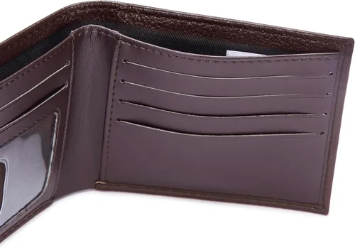 Vista 3 de Caterpillar Billetera plegable de cuero para hombre con ventana de identificación