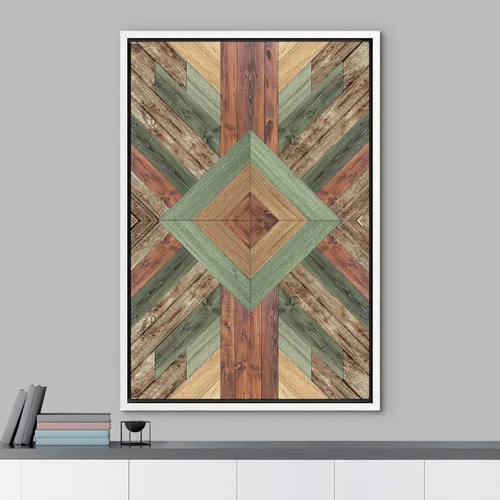 Vista 2 de IDEA4WALL Lienzo enmarcado para pared, decoración occidental, collage de polígonos de diamantes, paneles geométricos abstractos de madera, arte
