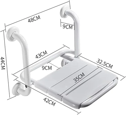 Vista 6 de Silla de ducha para ducha interior, asiento de ducha plegable para ancianos, silla de ducha montada en la pared con pierna ajustable, capacidad
