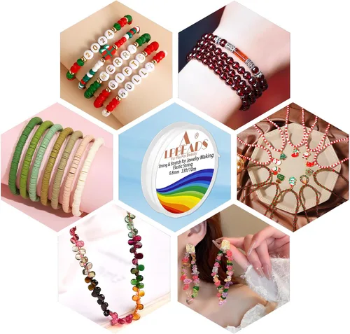 Vista 7 de LPBeads 12 rollos de 0.8mm de hilo elástico para hacer joyería de pulseras con agujas y regla para ensartar cuentas
