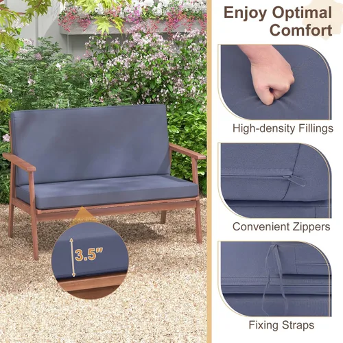 Vista 5 de Tangkula Juego de 4 piezas para conversación al aire libre, juego de sofá de madera de acacia con cojines de asiento y respaldo suaves, mesa Gris
