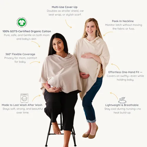 Vista 7 de MakeMake Organics Pareo de lactancia de punto transpirable para lactancia materna – Suave certificado GOTS algodón orgánico cubierta para lactancia