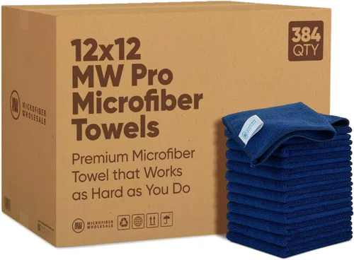 Vista 9 de MW Pro Bulk Paños de limpieza de microfibra al por mayor Negro - Caja: cantidad 384 Tamaño 12 "x 12" Toallas de microfibra premium