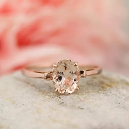 Vista 3 de anillo oval de morganita de 1ct y oro rosado de 14K