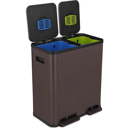Vista 15 de Cubo de basura rectangular de 70 litros/18.5 galones con pedal, sin contacto manual, doble compartimento para reciclaje de cocina, con tapa Acero