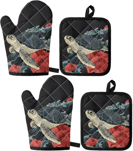 Vista 30 de UNICEU Juego de 4 manoplas de horno personalizadas y soportes para ollas, decoración de cocina, guantes protectores personalizados para hornear