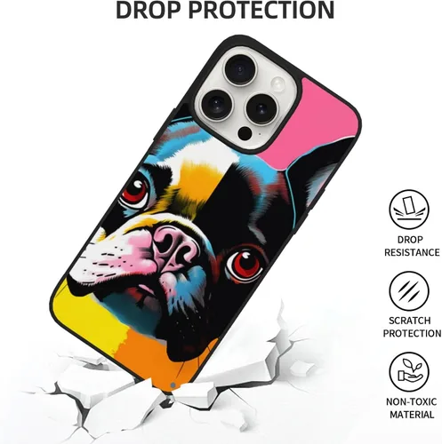 Vista 5 de Funda estampada de bulldog francés colorido para iPhone 15 Pro Max, funda de TPU a prueba de golpes para iPhone 15 Pro Max de 6.7 pulgadas,