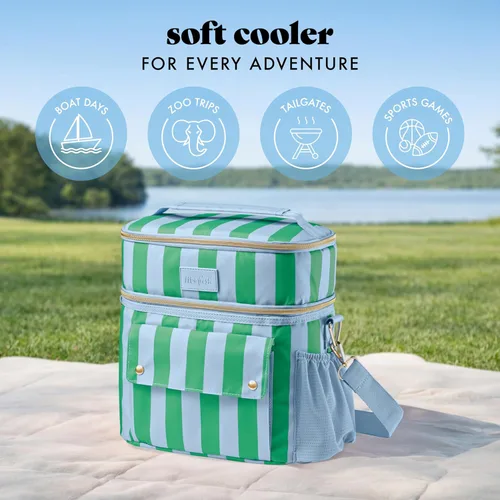 Vista 8 de Fit & Fresh Sidekick - Bolsa térmica suave con doble compartimento y Cabaña costera raya