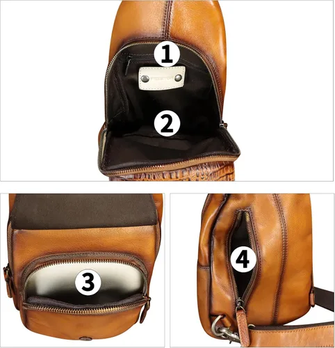 Vista 3 de Bolso de cuero genuino para hombres y mujeres en relieve de piel de cocodrilo honda mochila bandolera de pecho