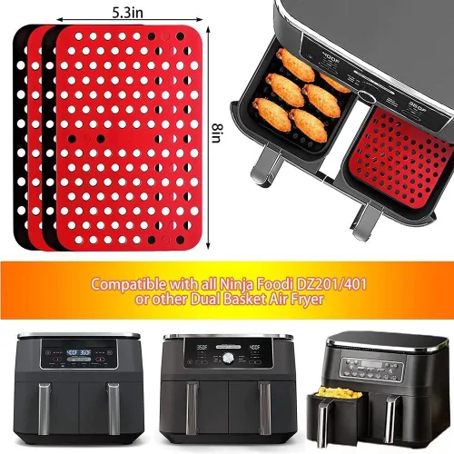 Vista 2 de Forros reutilizables de silicona para freidora de aire Ninja Foodi Dual DZ201, accesorios antiadherentes para freidora de aire, papel pergamino