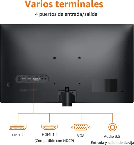 Vista 3 de Amazon Basics Monitor de 24 Pulgadas (23.8 Pulgadas visibles), FHD 1080P, Máx 100Hz, Compatible con VESA, Altavoces Integrados, Negro