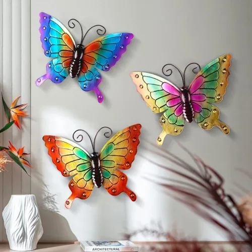 Vista 12 de 2 piezas de mariposas de metal para valla de patio, decoración de jardín, mariposa grande de 14 pulgadas para patio al aire libre, patio, balcón