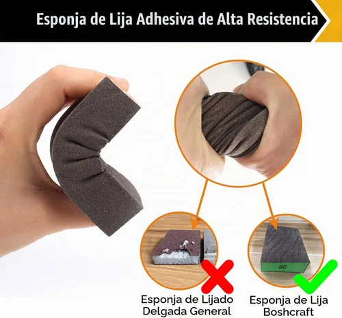 Vista 3 de BOSHCRAFT Juego de 8 esponjas de lijado, grano 80/120/180/220, 2 piezas cada una, bloque de lijado lavable y reutilizable para paneles de yeso