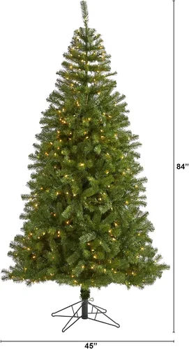 Vista 3 de Nearly Natural Springfield - Árbol de Navidad artificial de 7 pies con 400 luces transparentes cálidas y 916 ramas flexibles