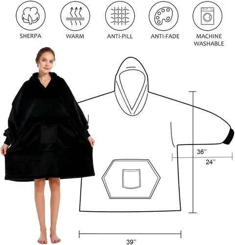 Vista 2 de REDESS Blanket Hoodie Sweatshirt, Wearable Blanket Oversized Sherpa with Sleeves and Giant Pocket, Cozy Hoodie for Adult Kids