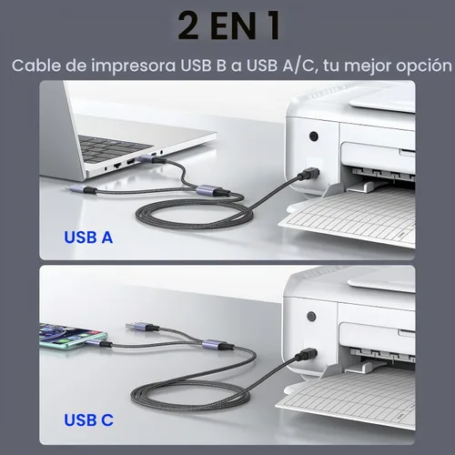 Vista 3 de MOSWAG Cable de impresora USB 2en1 de 3.28 pies/1M con cable USB C a MIDI, cable de impresora, cable USB MIDI USB C a USB B MIDI, cable, compatible