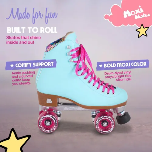 Vista 4 de Moxi Beach Bunny - Patines de ruedas para mujer, colorido, ajuste de precisión con ruedas de alto rebote, forro y acolchado que absorben la humedad