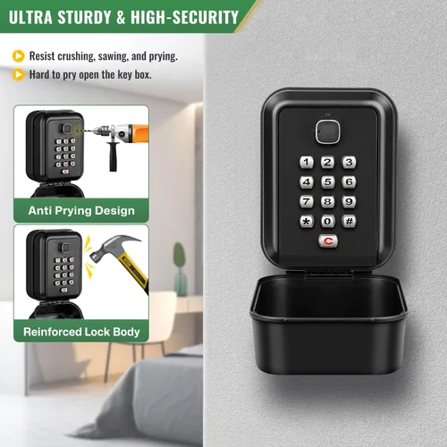 Vista 3 de HUANLANG Caja de seguridad para llaves con código, cajas de llaves impermeables para montaje en pared, 12 dígitos, teclado para llaves de casa