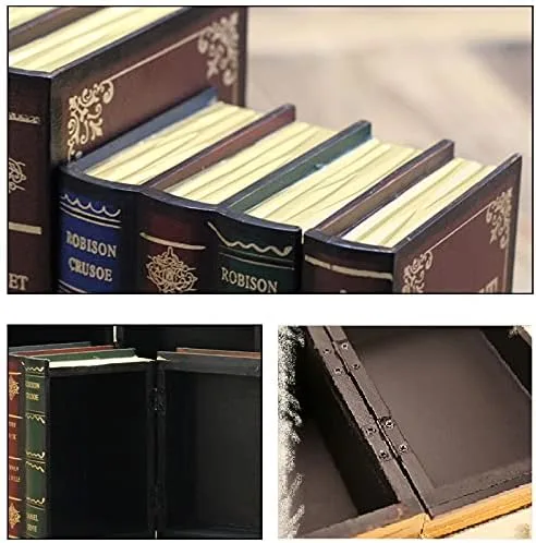 Vista 3 de YANGMEI Caja de almacenamiento clásica con forma de libro decorativa, caja de organización rectangular de madera para decoración de estantes
