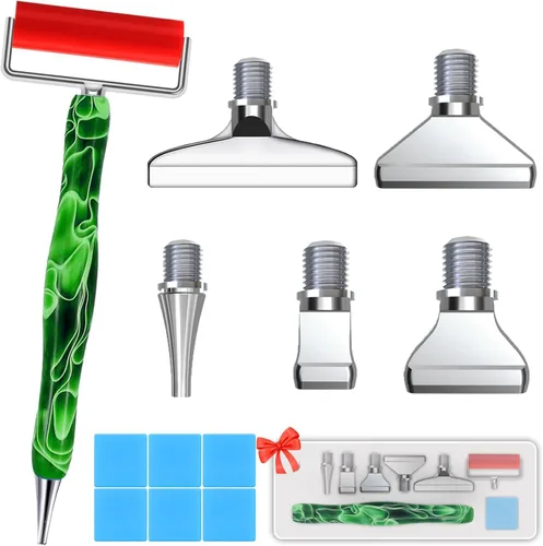 Vista 14 de Heyseri Juego de 14 piezas de herramientas y accesorios para bolígrafo de pintura de diamantes, exquisitas puntas de bolígrafo de metal de acero