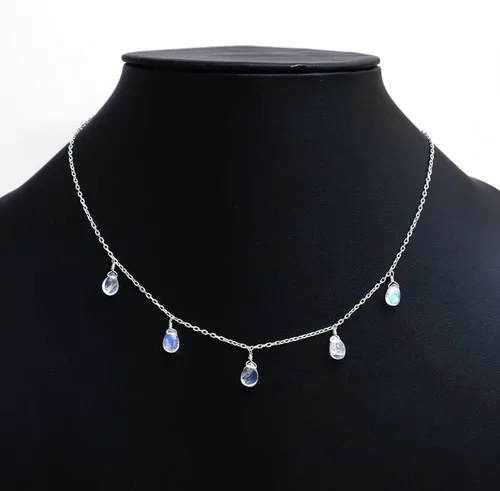 Vista 4 de Collar con colgante de gota de pera natural de plata de ley 925, collar delicado, regalo de joyería de plata para ella