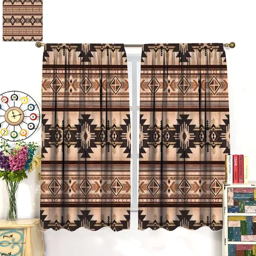 Vista 55 de Cortinas con patrón geométrico tribal, estilo suroeste, azteca, rústico, occidental, nativo americano, opacas, con bolsillo para barra, decoración