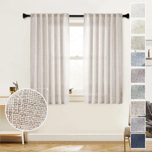 Vista 73 de Cortinas de Lino Natural Color Crema de 84 Pulgadas de Largo para Sala de Estar, Juego de 2 Paneles de Lino Texturizado con Trabillas Traseras