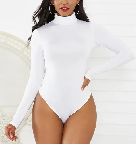 Vista 2 de Sumtory Body de manga larga con cuello alto para mujer, leotardo de tanga sólido
