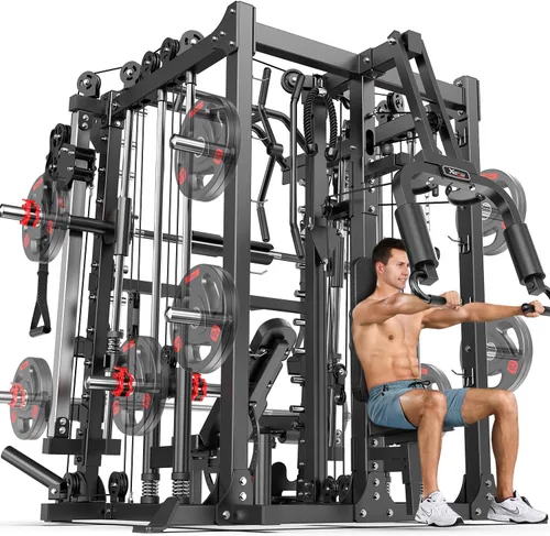 Vista 20 de Máquina Smith con sistema de cruce de cables, jaula de potencia multifunción para sentadillas y rack de potencia para gimnasio en casa, rack de Negro
