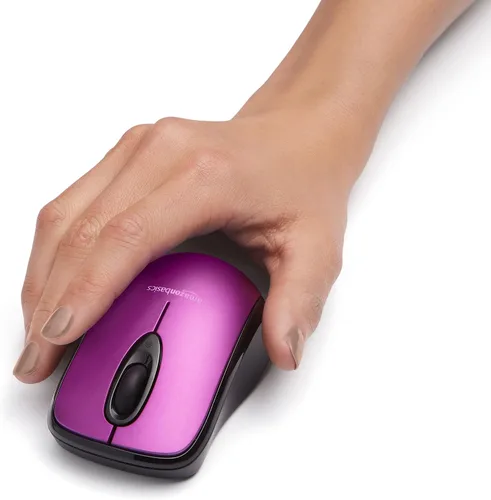 Vista 5 de Amazon Basics Ratón óptico inalámbrico para computadora de 2,4 GHz con receptor nano USB, morado