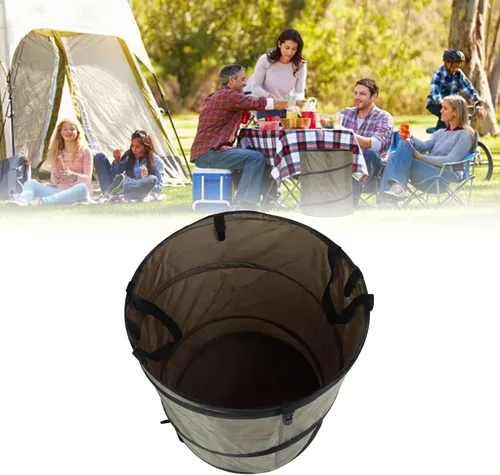 Vista 5 de Cubo de basura plegable, resistente al agua, tela Oxford, anillos de acero reforzados, para camping, papelera plegable, portátil, plegable