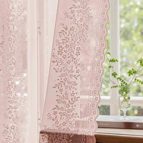 Vista 11 de Cortinas de encaje transparente negro floral de 84 pulgadas de largo, 2