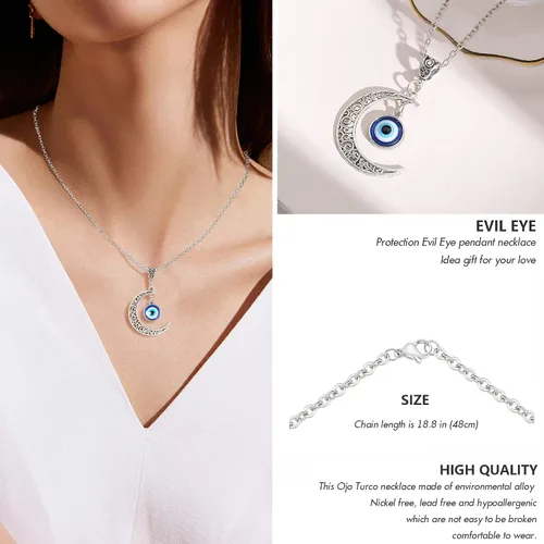 Vista 2 de VIBILIA Collar contra el mal de ojo colgante de sol turco azul protección de ojos collares de la suerte regalos de joyería para hombres mujeres