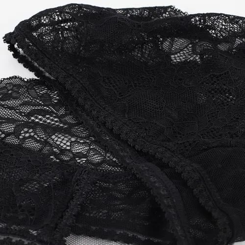 Vista 3 de PERAMBRY Tanga sexy de encaje elástica para mujer, corbatín transpirable, a la moda, Negro