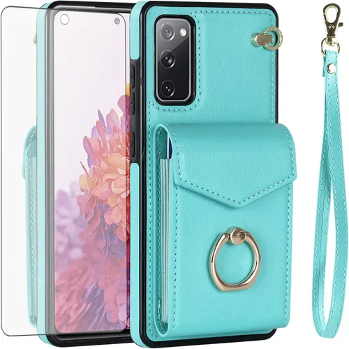 Vista 9 de Asuwish Funda de teléfono para Samsung Galaxy S20 FE 5G de 6.5 pulgadas con protector de pantalla de vidrio templado y anillo RFID tarjetero celular