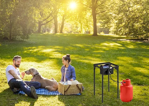 Vista 7 de ROVSUN Quemador de propano portátil de 100,000 BTU, estufa de gas individual con altura ajustable y regulador para cocinar en campamento al aire