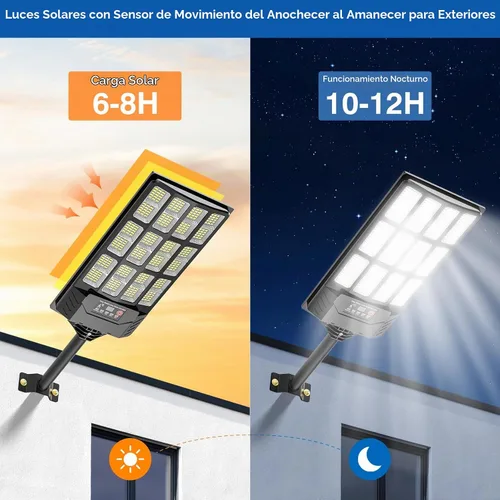 Vista 2 de Luces solares para exteriores impermeables, luz de inundación gran angular de 320°, luz LED solar de estacionamiento con sensor de movimiento