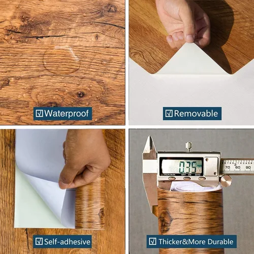 Vista 7 de Papel de contacto de madera autoadhesivo, película de vinilo de madera de 11.8 x 39.37 pulgadas, papel tapiz de madera impermeable y extraíble Grano