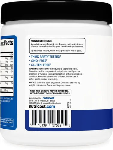 Vista 4 de Nutricost Monohidrato de creatina + hidratación con sabor a frambuesa azul (30 porciones) – 7 vitaminas y minerales, 5000 mg de creatina por porción