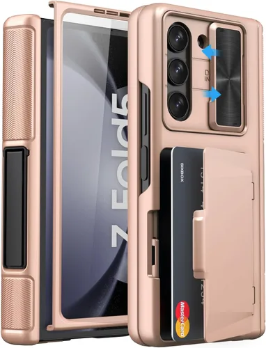 Vista 19 de Funda para Samsung Galaxy Z Fold 5 con tarjetero y cubierta para cámara deslizante, protector de pantalla integrado y protección de bisagra, funda