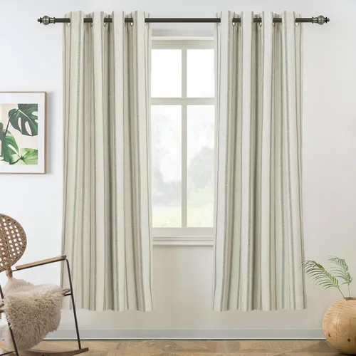 Vista 55 de DriftAway Cortinas opacas de mezcla de lino de granja de 90 pulgadas de largo para dormitorio, cortinas de lino con estampado de rayas verticales