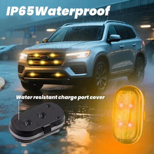 Vista 5 de 4 piezas de luces estroboscópicas LED inalámbricas para automóvil, luz intermitente recargable USB tipo C, luces estroboscópicas con control remoto