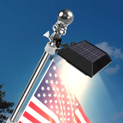 Vista 2 de Luz Solar para Asta de Bandera, Luz Blanca Cálida Brillante 3000K, Actualización de Luz para Asta de Bandera con Energía Solar para Asta de Bandera