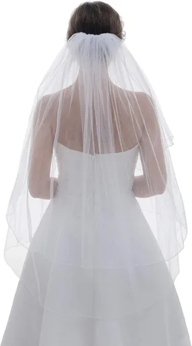 Vista 3 de SAMKY 2T 2 niveles lápiz acabado borde velo nupcial de la boda