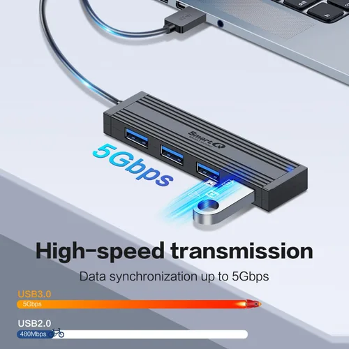 Vista 3 de Hub de datos ultrafino USB 3.0 de 4 puertos, expansor de puerto USB de alta velocidad para laptop, MacBook, iMac, Surface Pro, XPS, unidades flash
