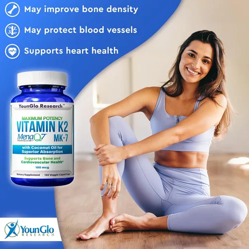 Vista 4 de Vitamina K2 MK7 (MenaQ7) 100 mcg con aceite de coco para una absorción superior, suplemento de salud dietética, 120 cápsulas líquidas veganas