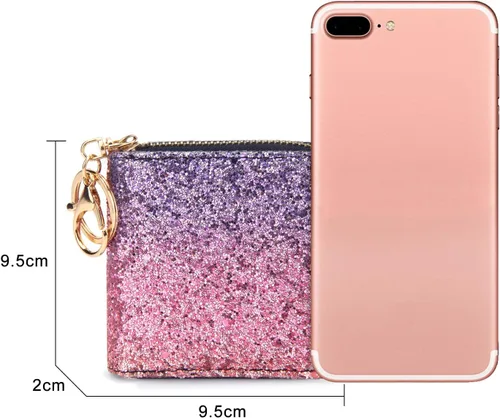 Vista 45 de GEEAD - Monedero pequeño con purpurina para mujer o niña, con anillo para llavero