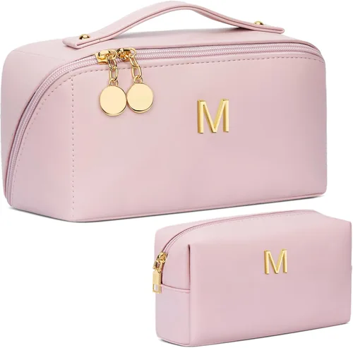 Vista 69 de Regalos de cumpleaños para mujeres y adolescentes, juego de bolsas organizadoras de maquillaje con iniciales personalizadas, bolsa de cosméticos